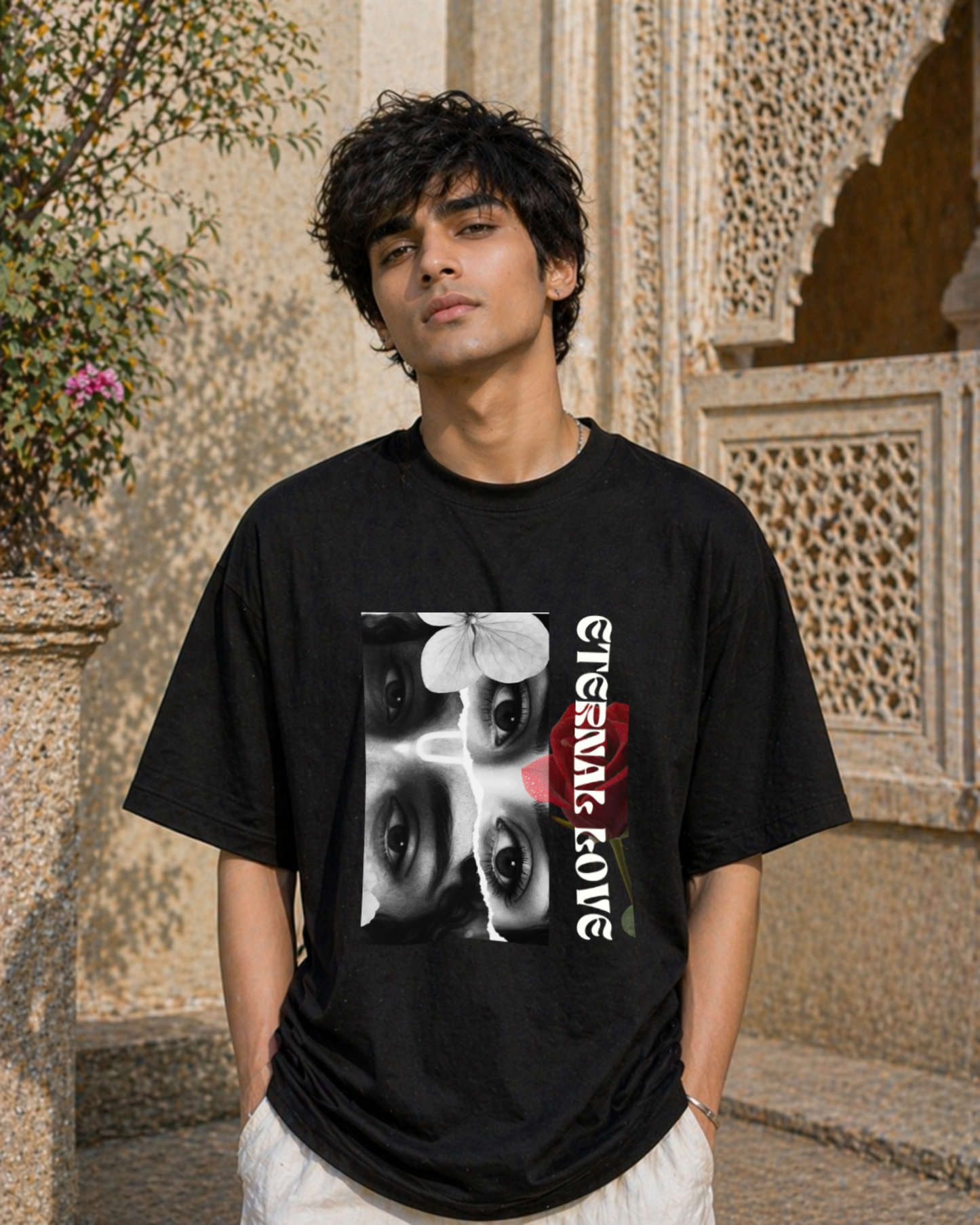Radha Krishna Inspired Oversized Tee – Eternal Love Print