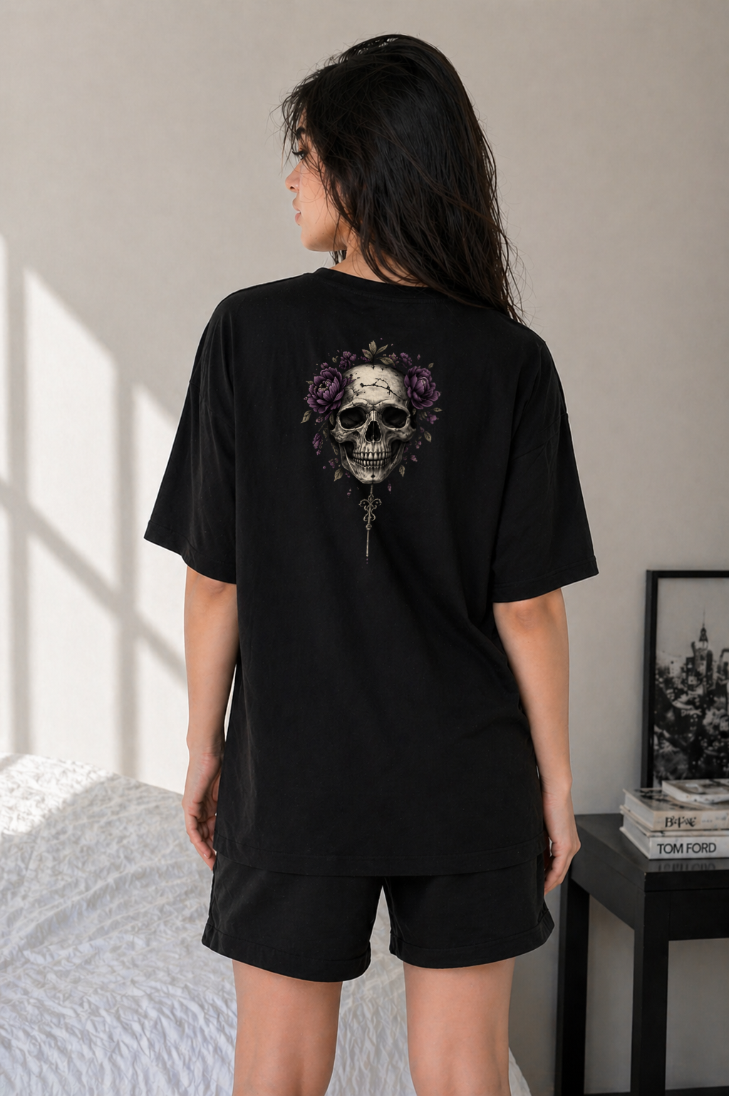 Flesh & Fate Oversized T-Shirt – Gothic Skull Floral Graphic Tee (Unisex)