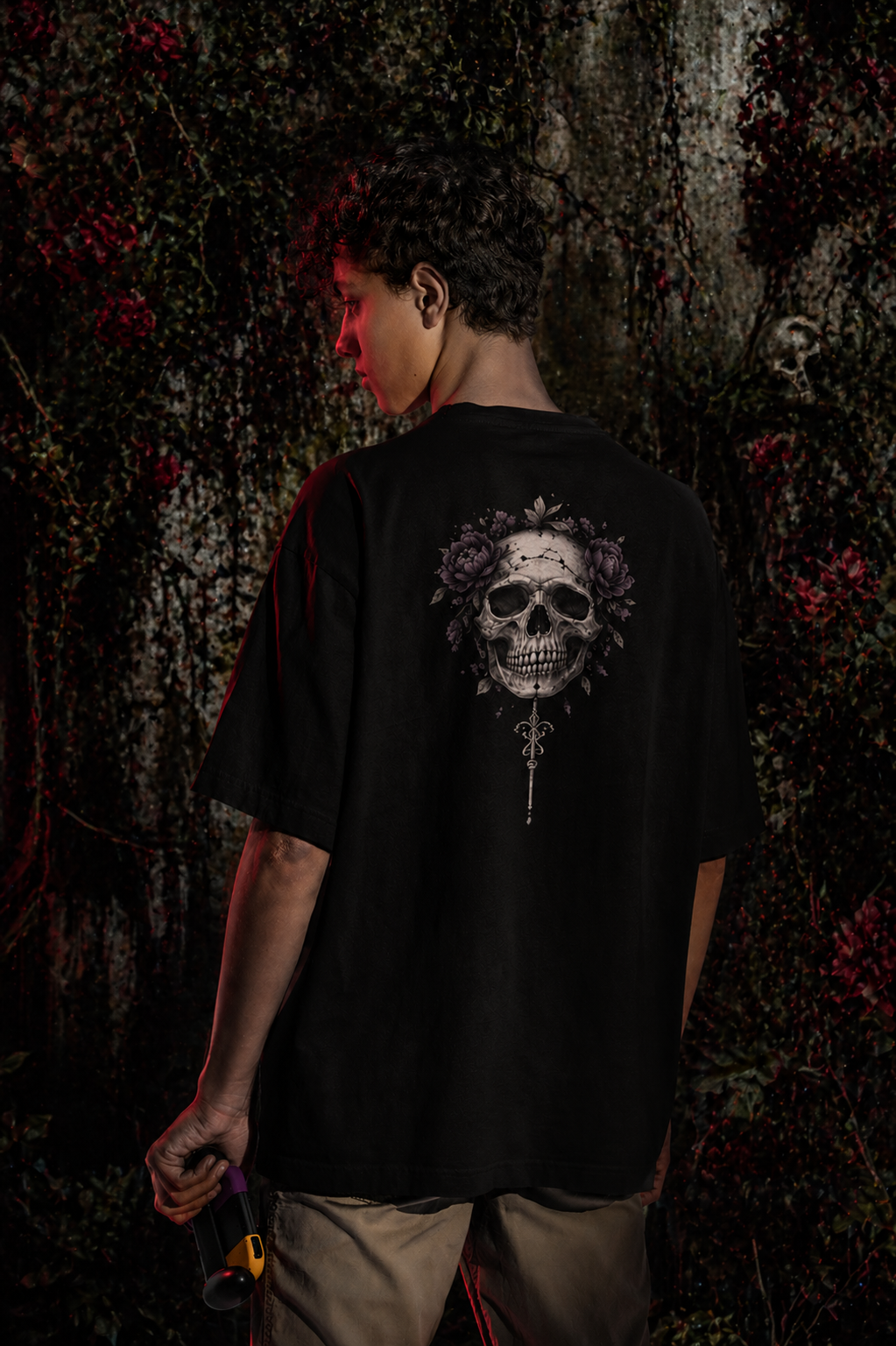 Flesh & Fate Oversized T-Shirt – Gothic Skull Floral Graphic Tee (Unisex)