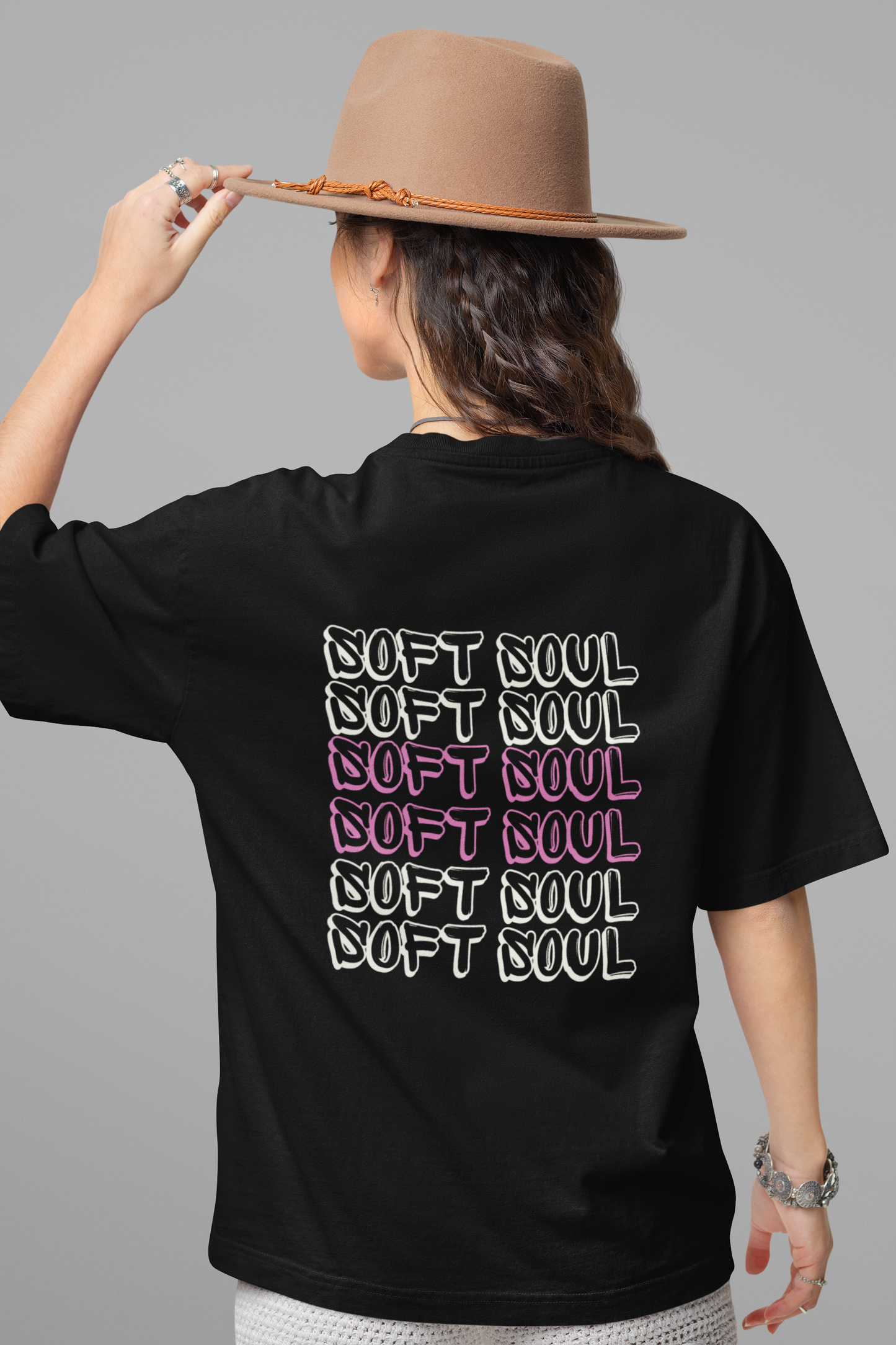 Soft Soul Anime Aesthetic Oversized T-Shirt | Cute Pastel Girl Graphic Tee (Black)