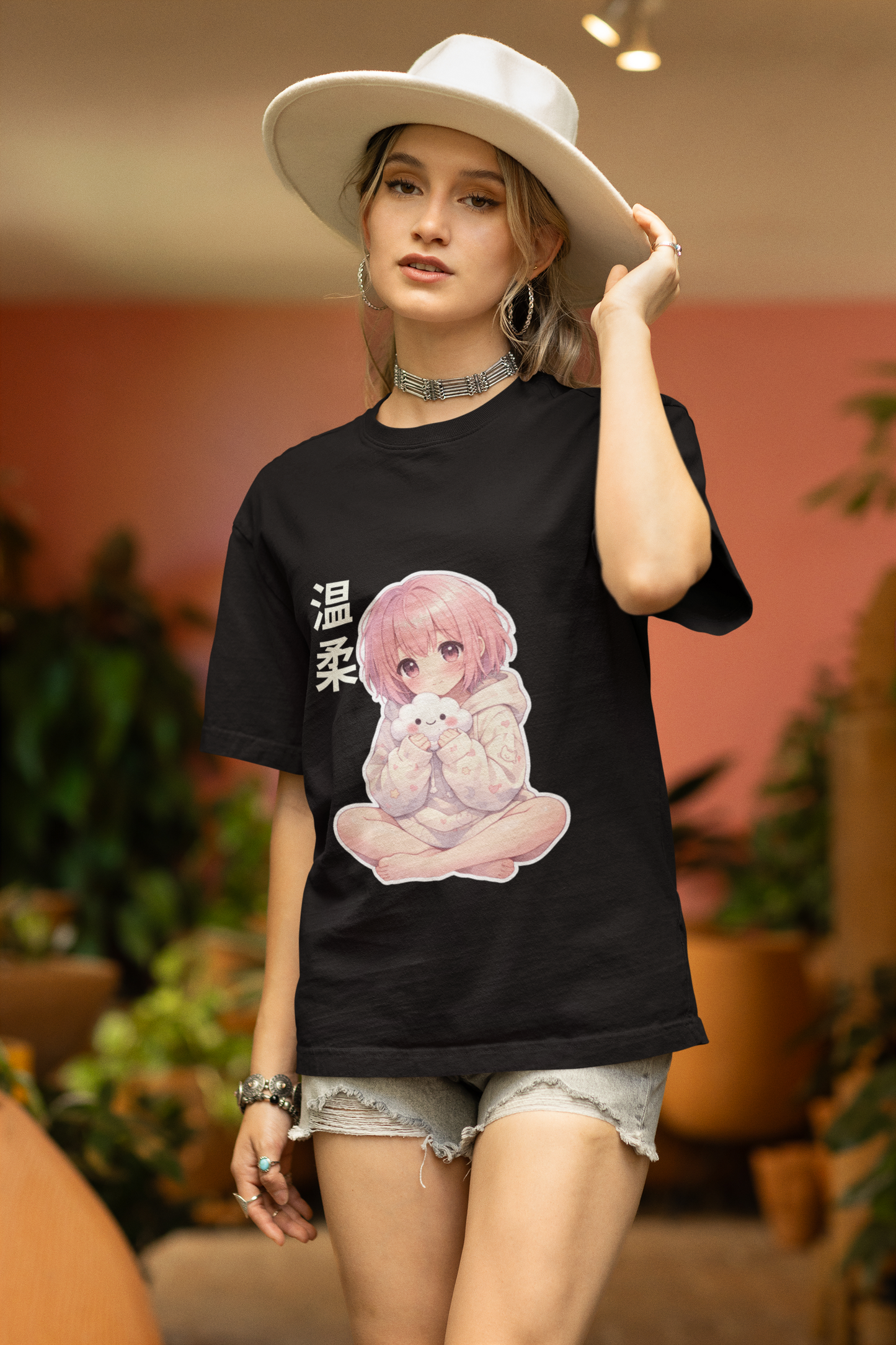 Soft Soul Anime Aesthetic Oversized T-Shirt | Cute Pastel Girl Graphic Tee (Black)