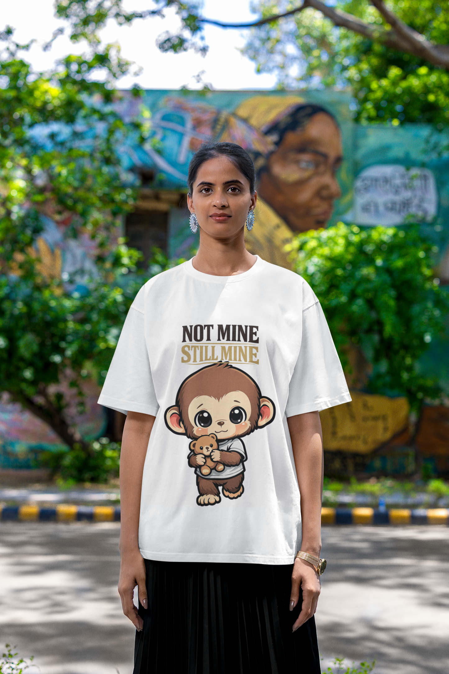 Not Mine Still Mine – Cute Monkey Oversized Graphic Tee