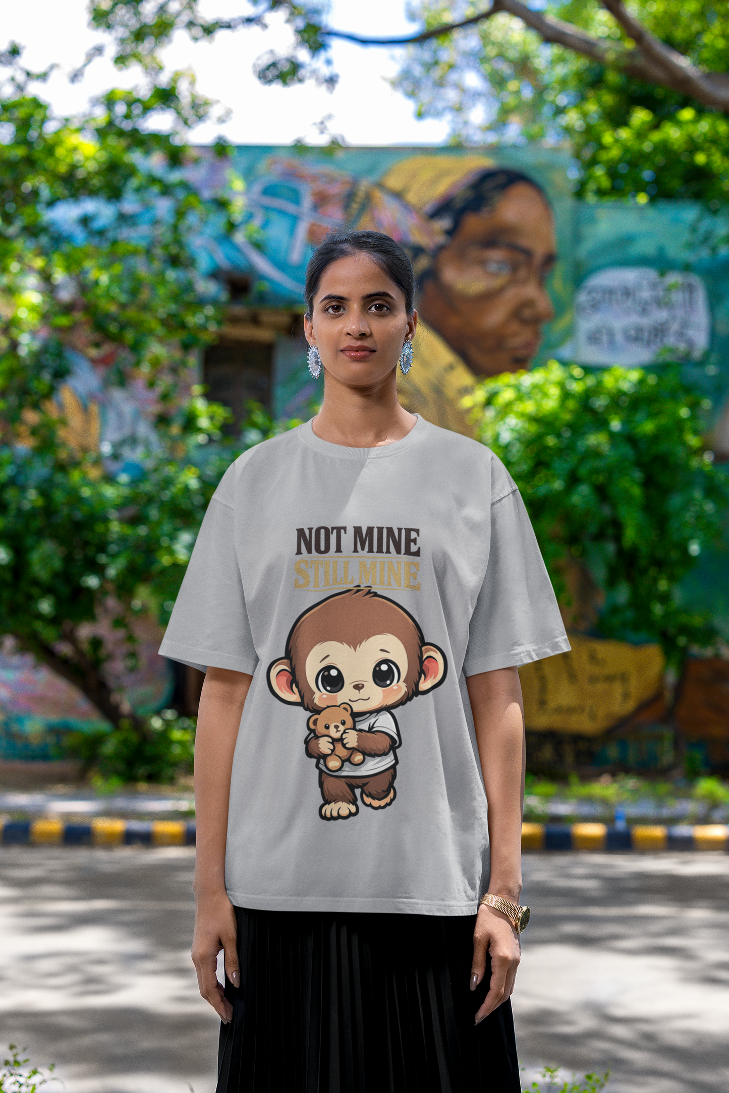 Not Mine Still Mine – Cute Monkey Oversized Graphic Tee