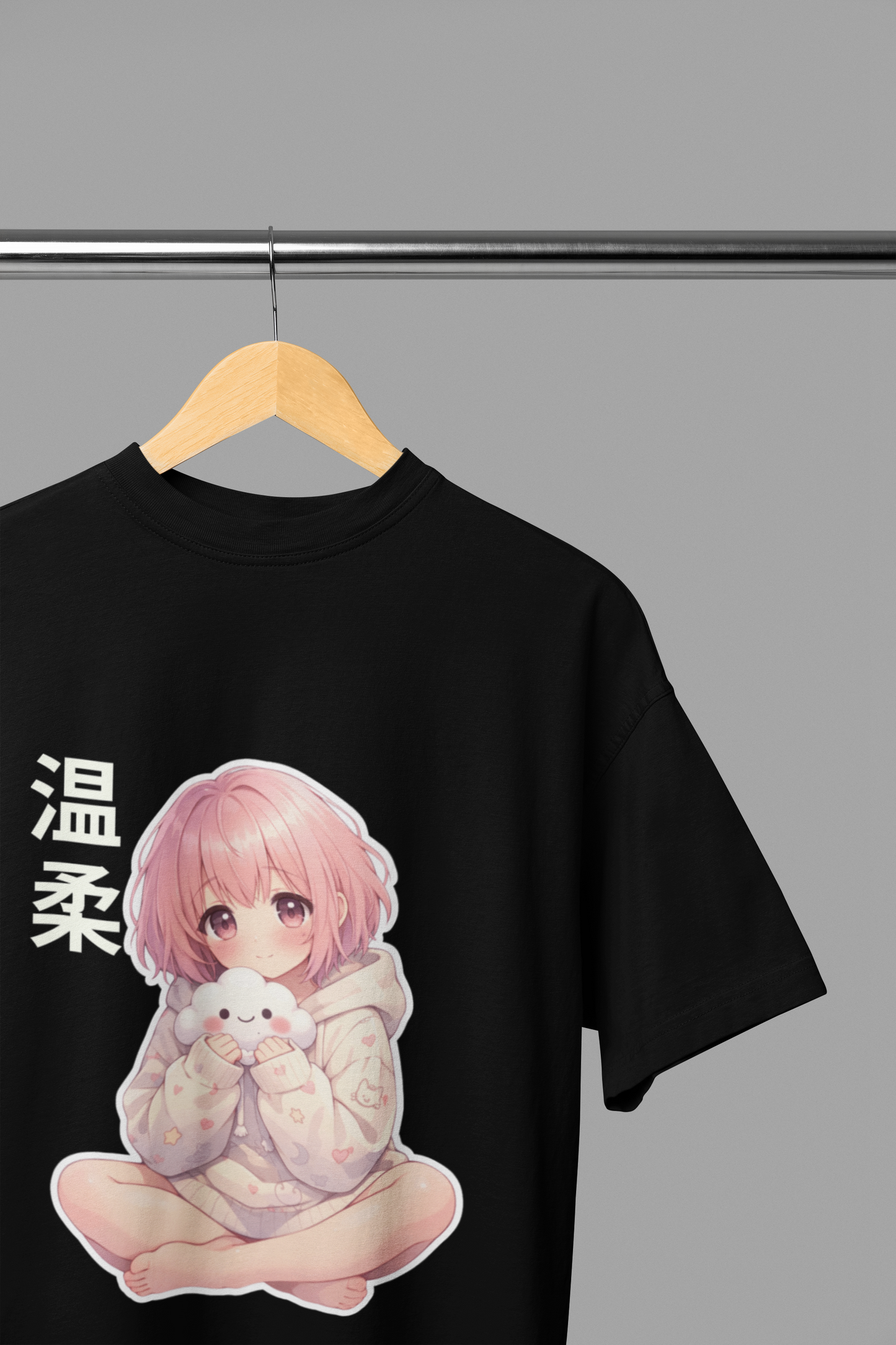 Soft Soul Anime Aesthetic Oversized T-Shirt | Cute Pastel Girl Graphic Tee (Black)