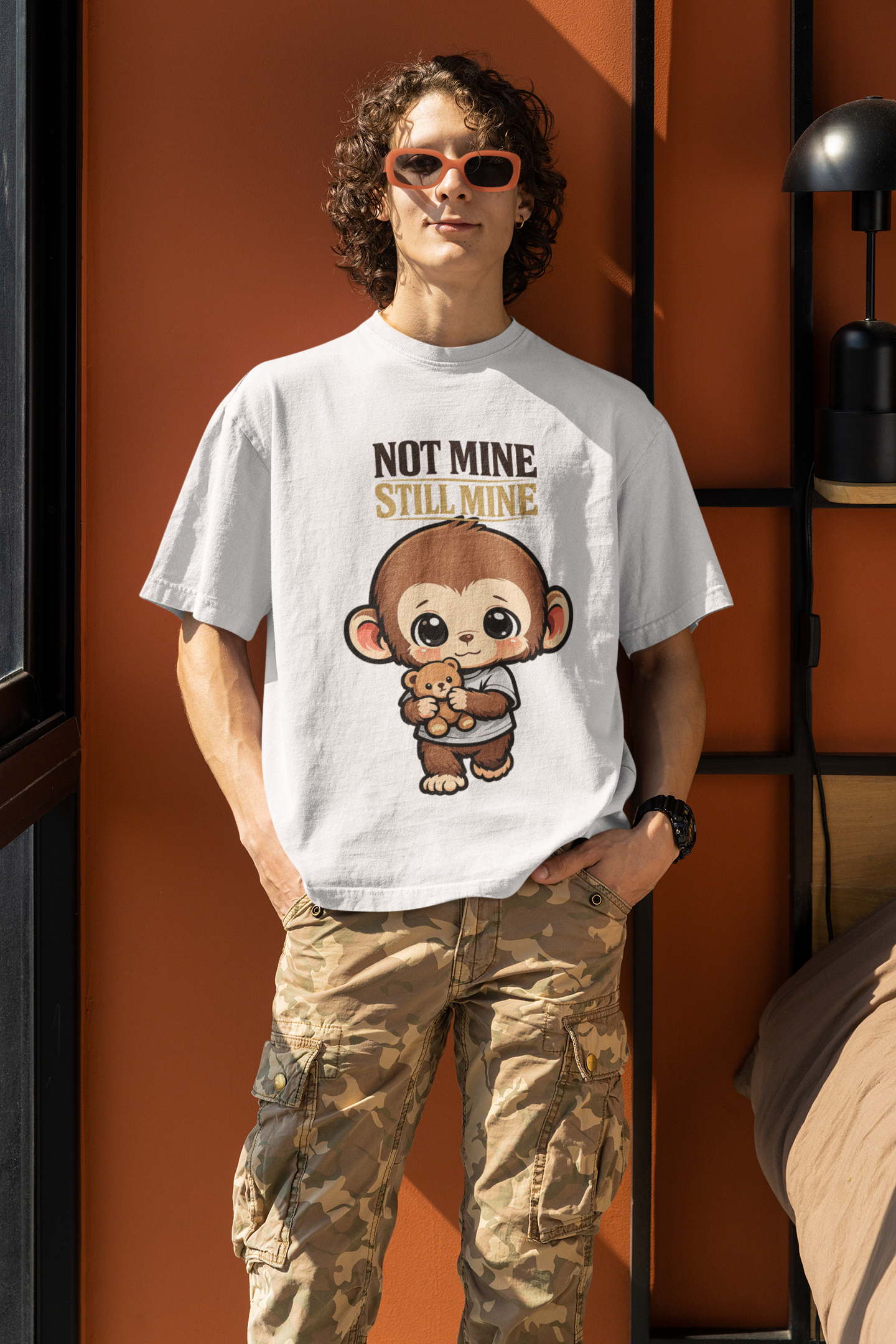 Not Mine Still Mine – Cute Monkey Oversized Graphic Tee