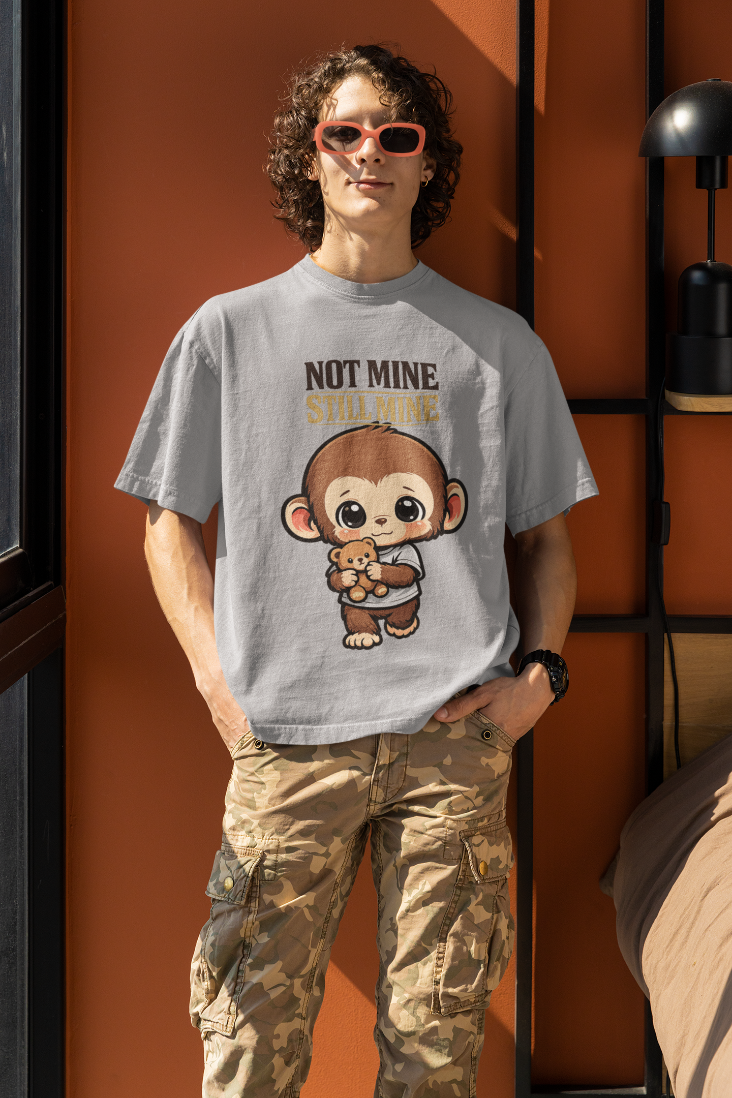 Not Mine Still Mine – Cute Monkey Oversized Graphic Tee