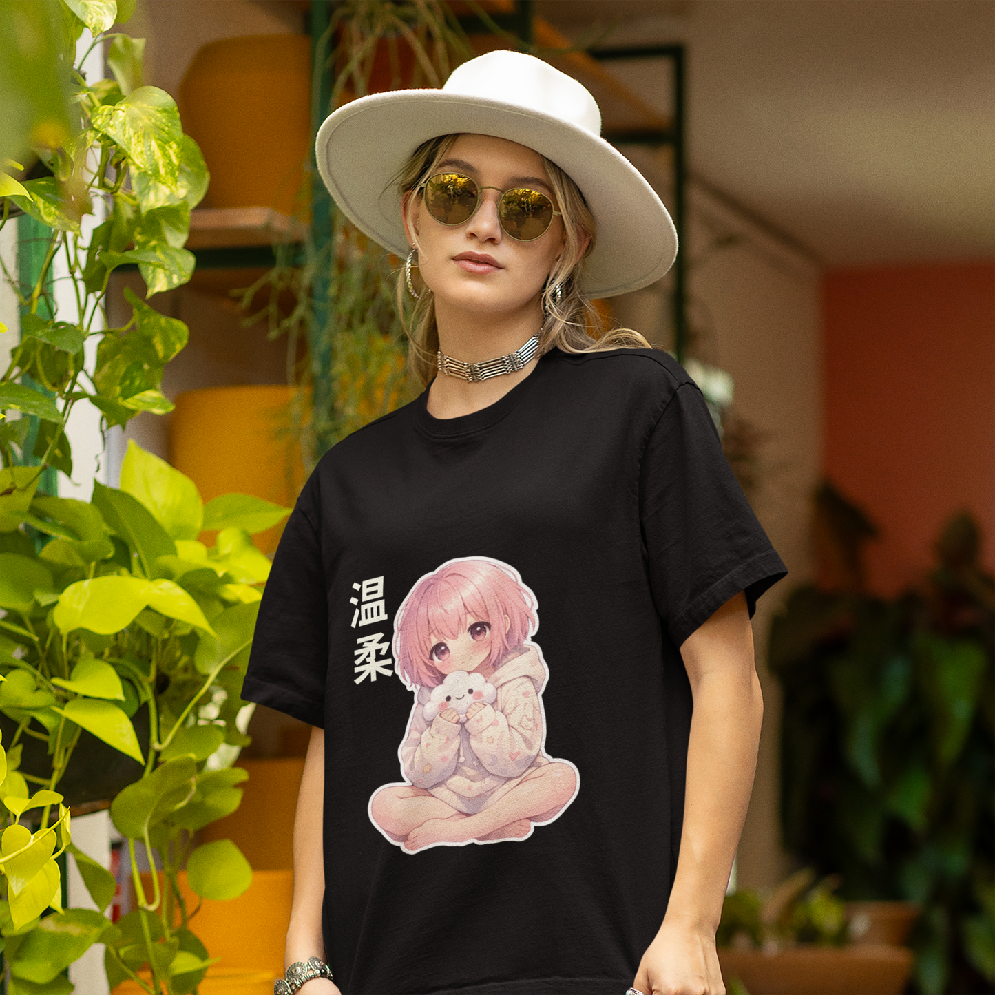 Soft Soul Anime Aesthetic Oversized T-Shirt | Cute Pastel Girl Graphic Tee (Black)